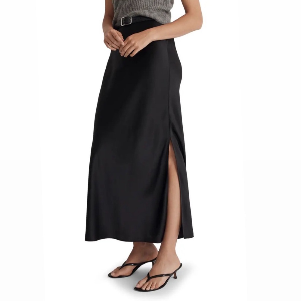 Madewell Black Satin Maxi Skirt with Slit